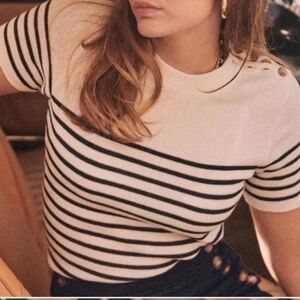 Sézane Mona Jumper Striped Short Sleeve Knit Size S